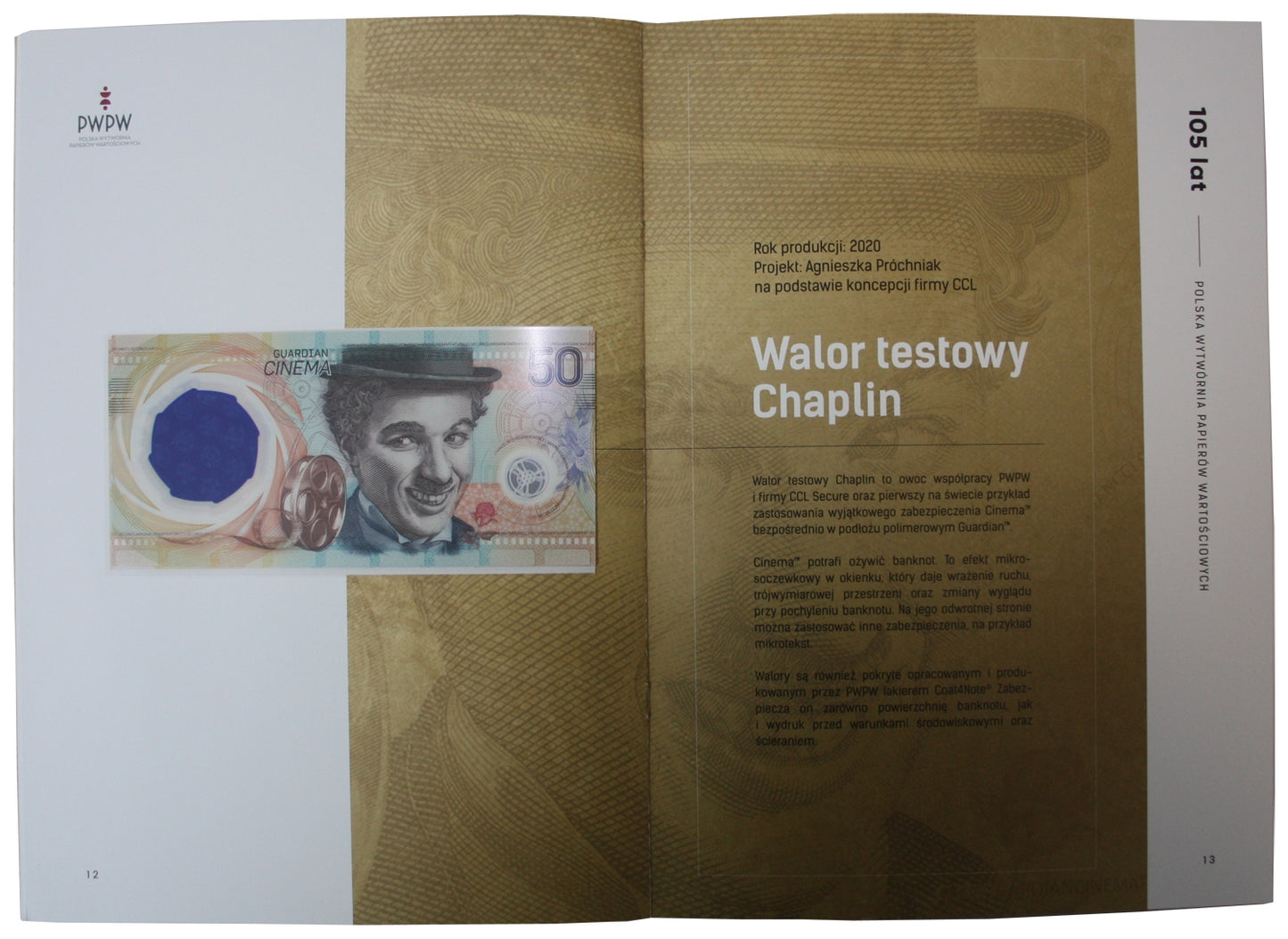 105 lat PWPW, banknoty testowe Chaplin, Afryka 55, Sowa, znaki wodne, ryt, karta NFT