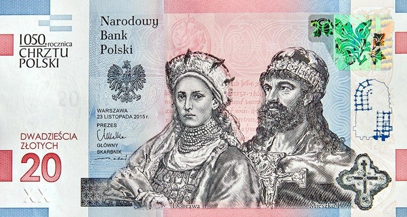 20 zł, banknot kolekcjonerski 1050. rocznica Chrztu Polski