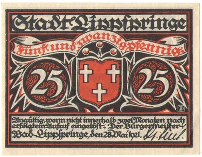 25 Pf banknot zastępczy Lippspringe 1921
