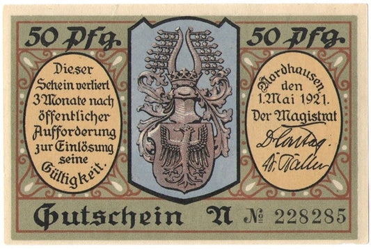50 Pf banknot zastępczy der Nordhäuser Priem 1921