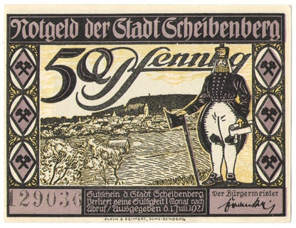 50 Pf banknot zastępczy miasto Scheibenberg 1921