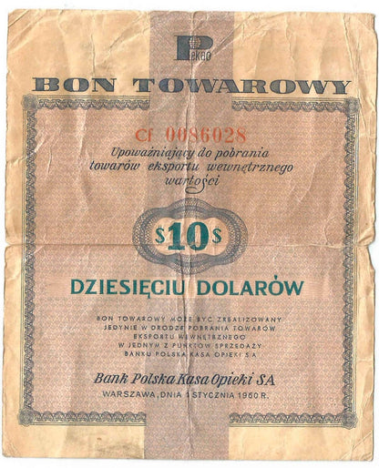 Bon towarowy na 10 dolarów 1.01.1960, seria Cf, stan 4/4-