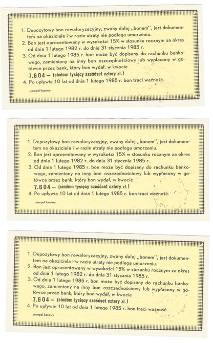 Lot: 3 x depozytowy bon rewaloryzacyjny na 5.000 złotych, 1982