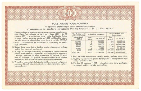 PKO Premiowy Bon Oszczędnościowy 500 zł 1971 rok